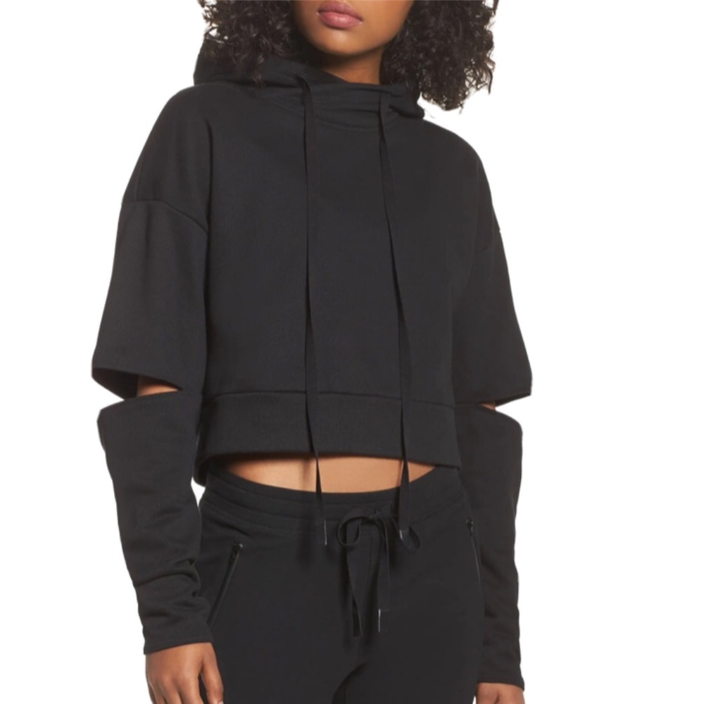 ALO Yoga Black Cropped Cutout Hoodie